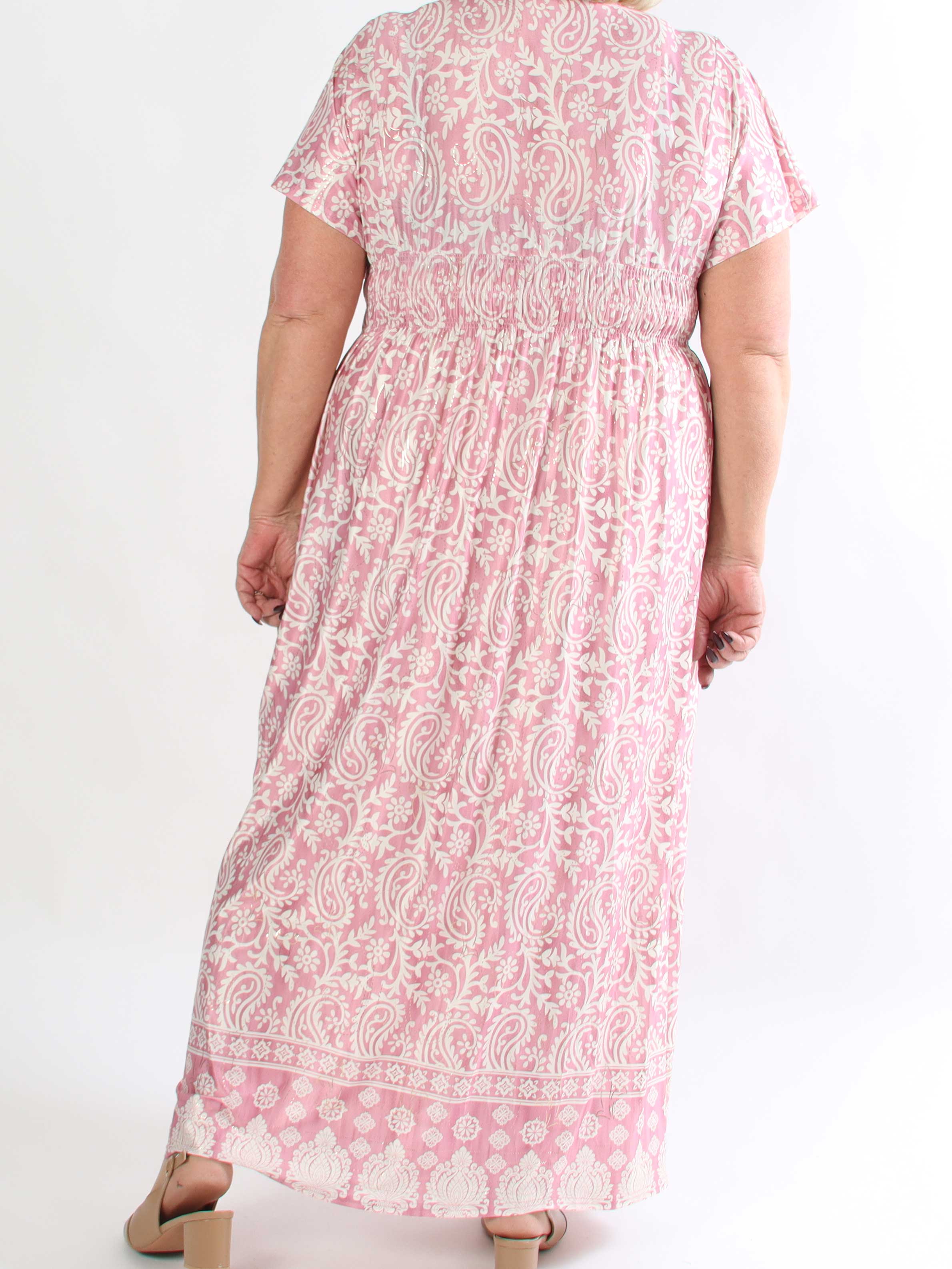 Pams Boteh - Lang elastisk mønstret plus size kjole med lommer